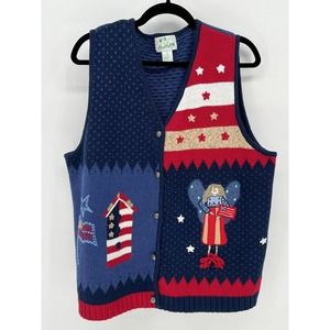 Quacker Factory Womens 1X Plus Knit Vest Sweater Patriotic America Holiday Theme